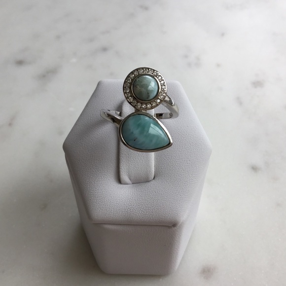 Clearance Sale $28 Firm! Natural Larimar & Cz Sterling Ring, Sz 6 - Picture 14 of 16
